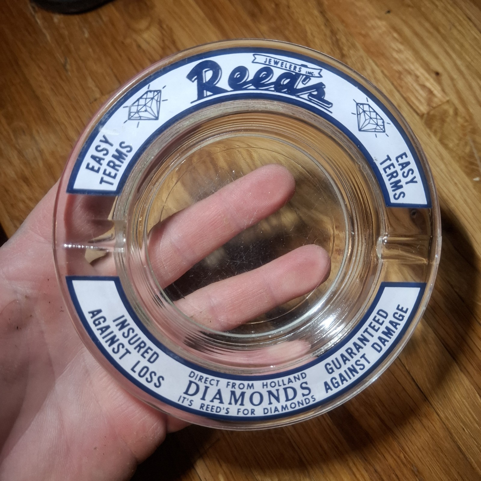 Vintage rare Reed\'s Jewelers Diamonds  Jewelry  Advertisement glass ashtray