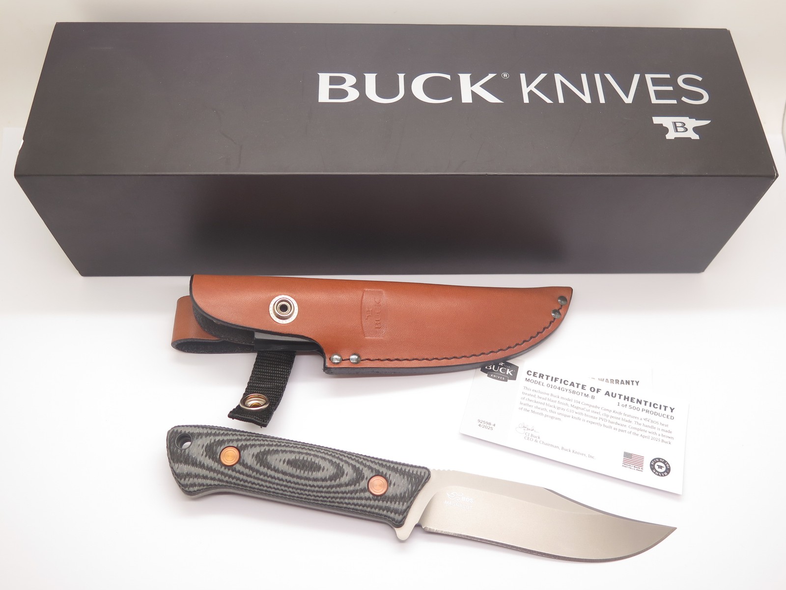 2025 Buck 104 BOTM Compadre Magnacut Fixed Blade Hunting Camping Knife