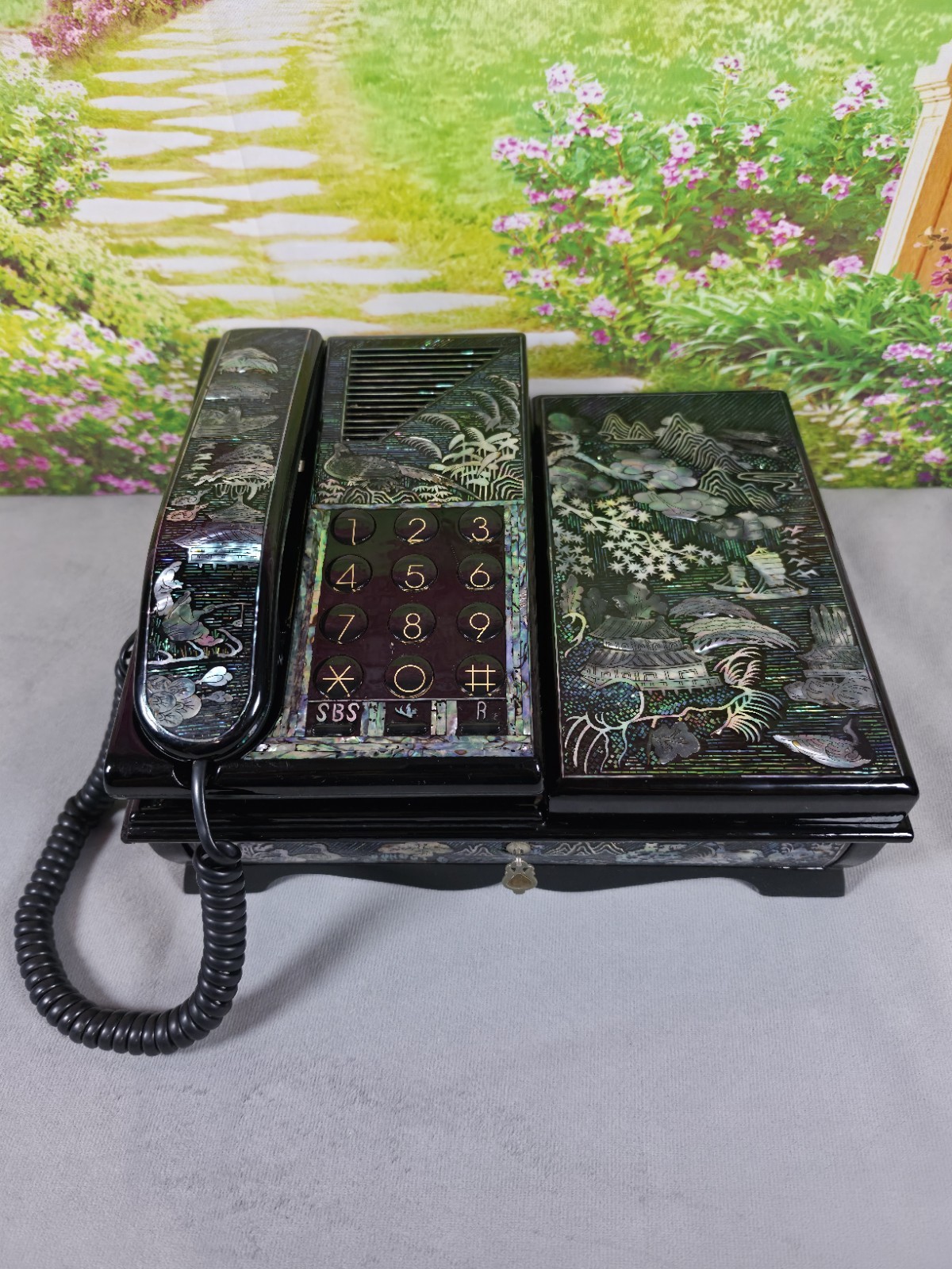 Vintage Vatel NF-2200 Mother of Pearl Inlay Phone & Jewelry Box Korea Retro Art.