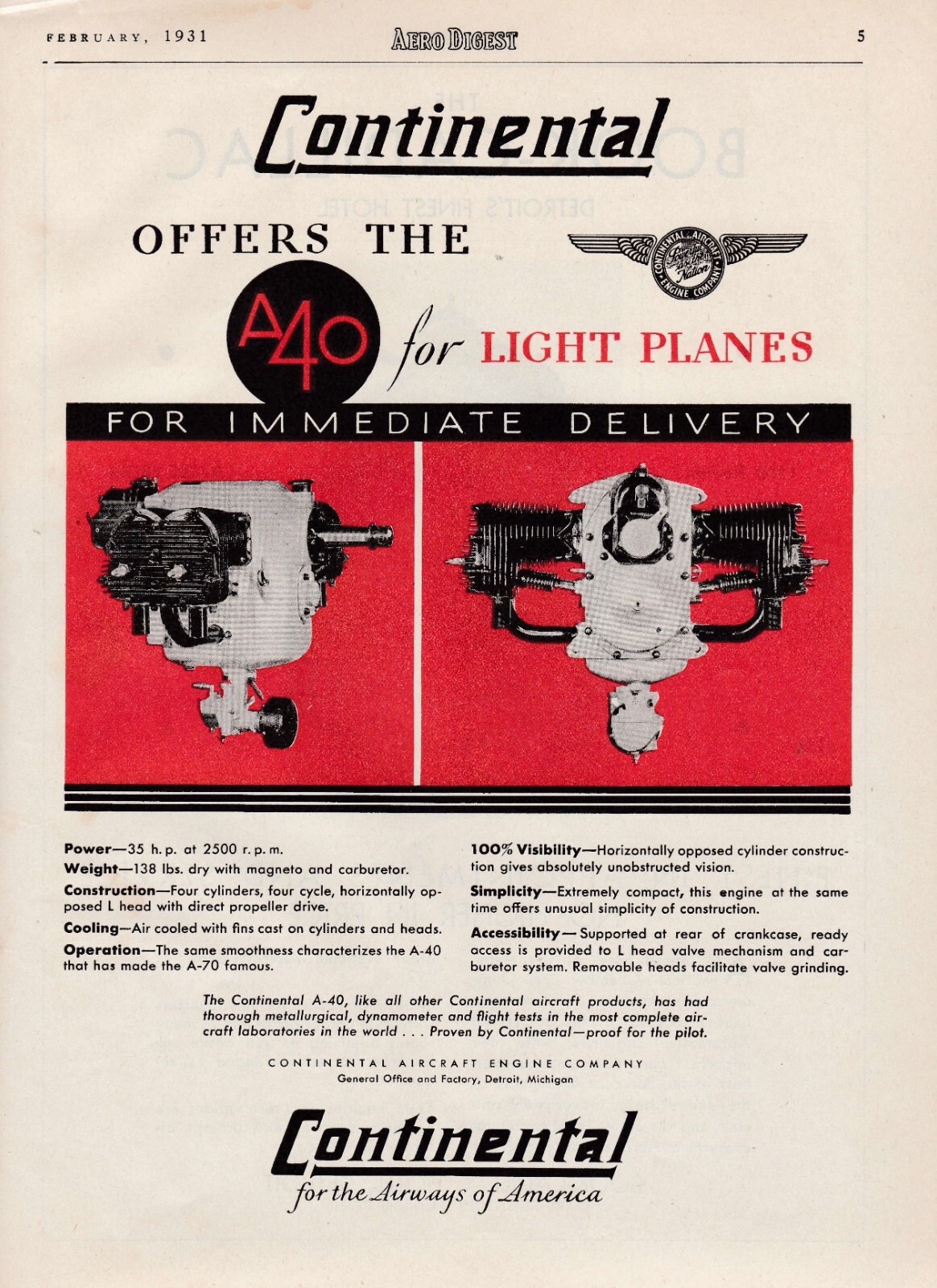 1931 Continental Aircraft Engine Ad 10/23/2024k