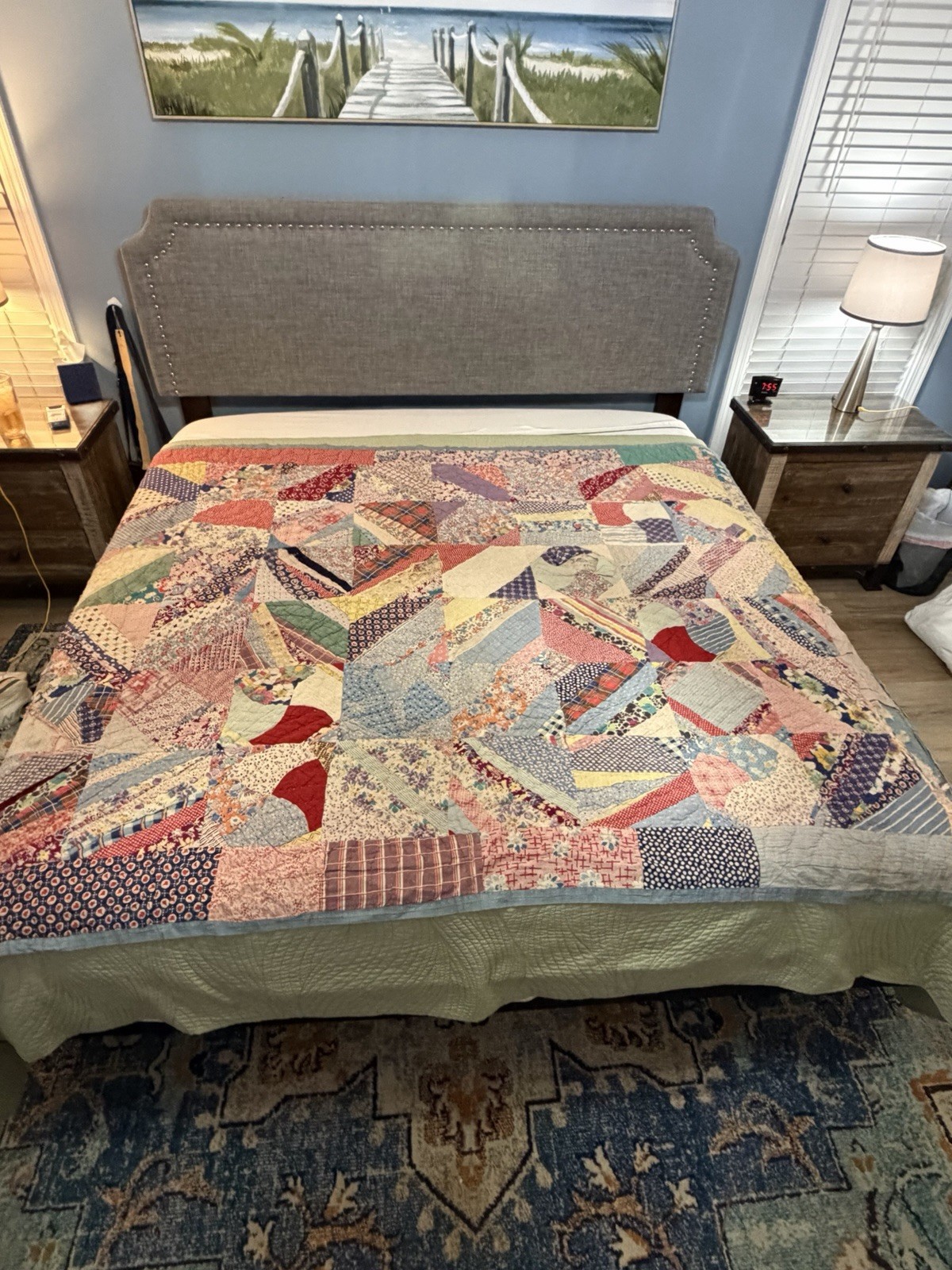 Vintage Heavy Crazy Patch Quilt 66x80 Handmade Scrap Patchwork Cutter Repair