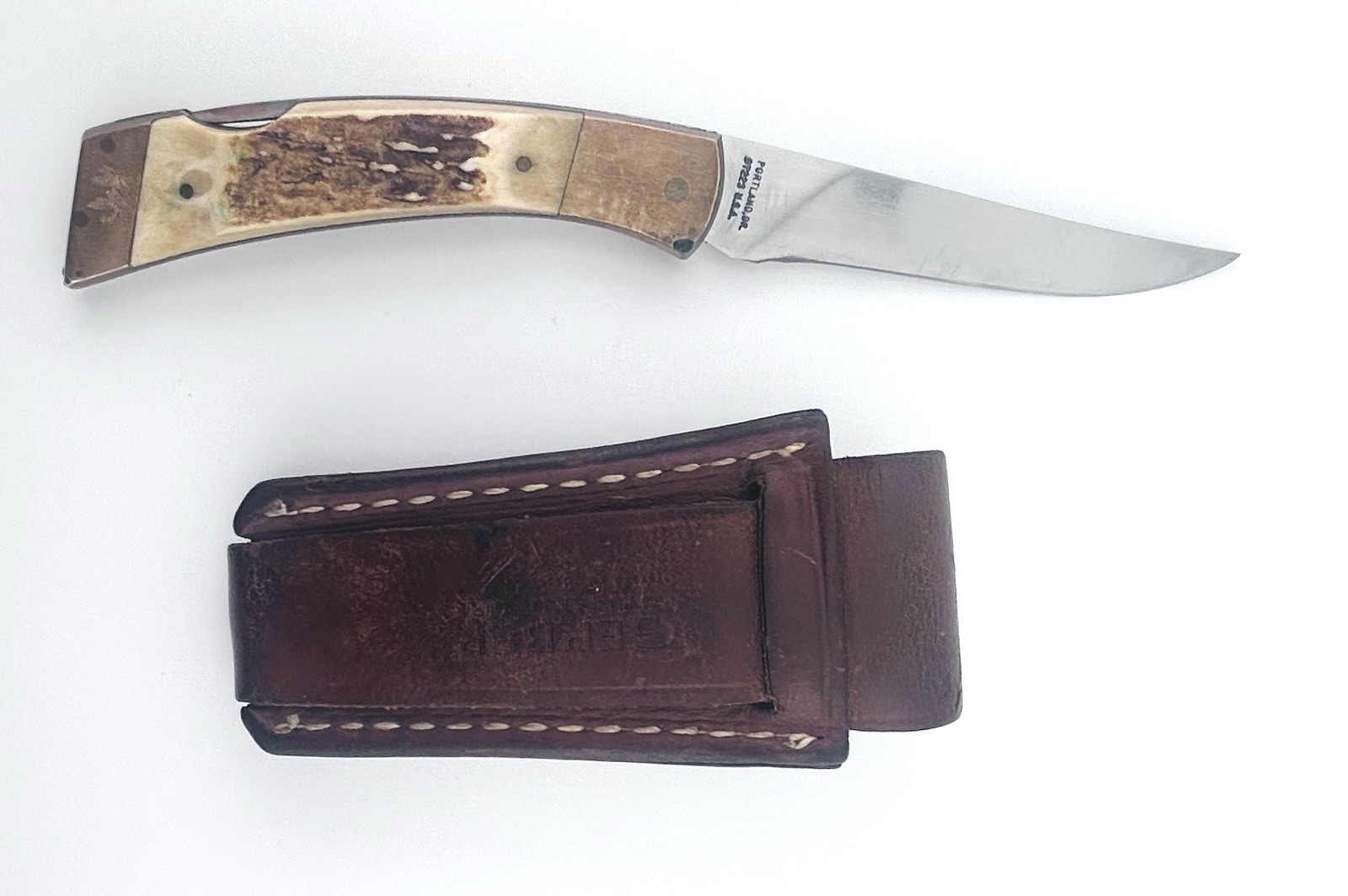 Vintage 1970s Gerber Folding Sportsman II Lockback Knife - Genuine Stag Handles