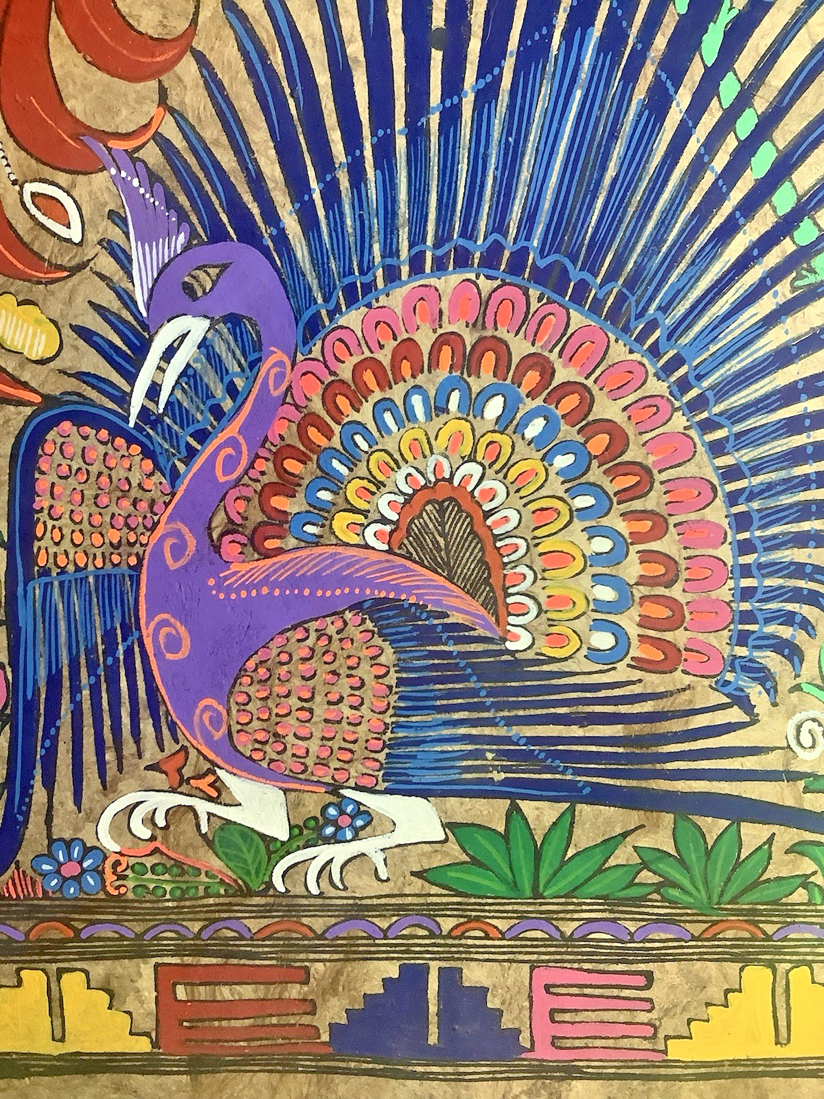 Mexican Amate Bark Folk Art Handmade Painting - Peacock - 16 x 23