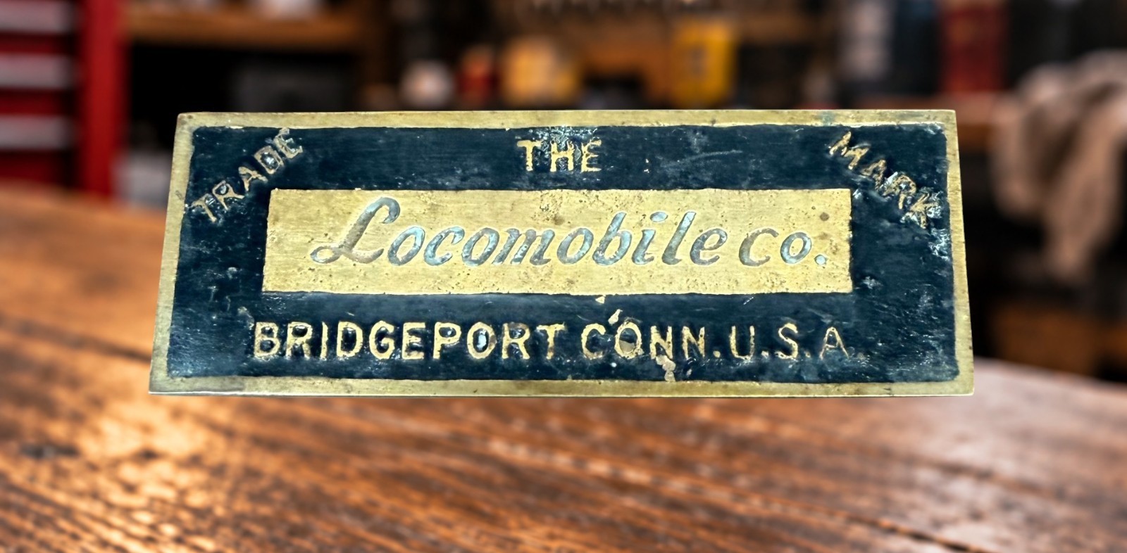 Antique Locomobile Co Brass Automobile Badge Plate Bridgeport CT Early 1900s
