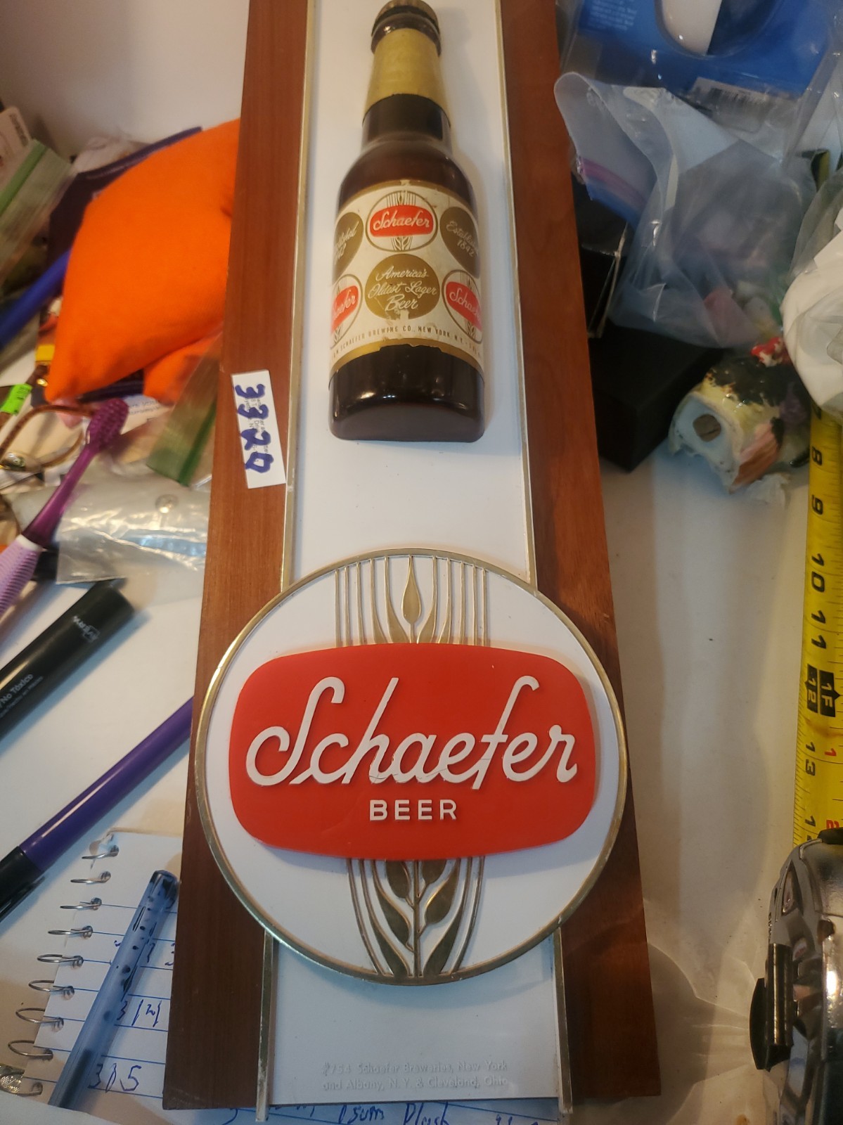 VINTAGE  1950\'S SCHAEFER BEER WOODEN WALL DISPLAY  17. 1/2\