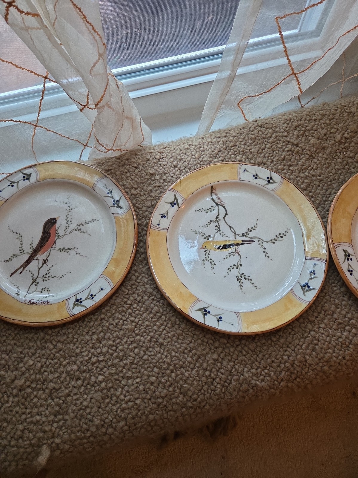 Vintage  Charlotte Fenberg Hand Painted Humble Mill Plates From Seagrove NC