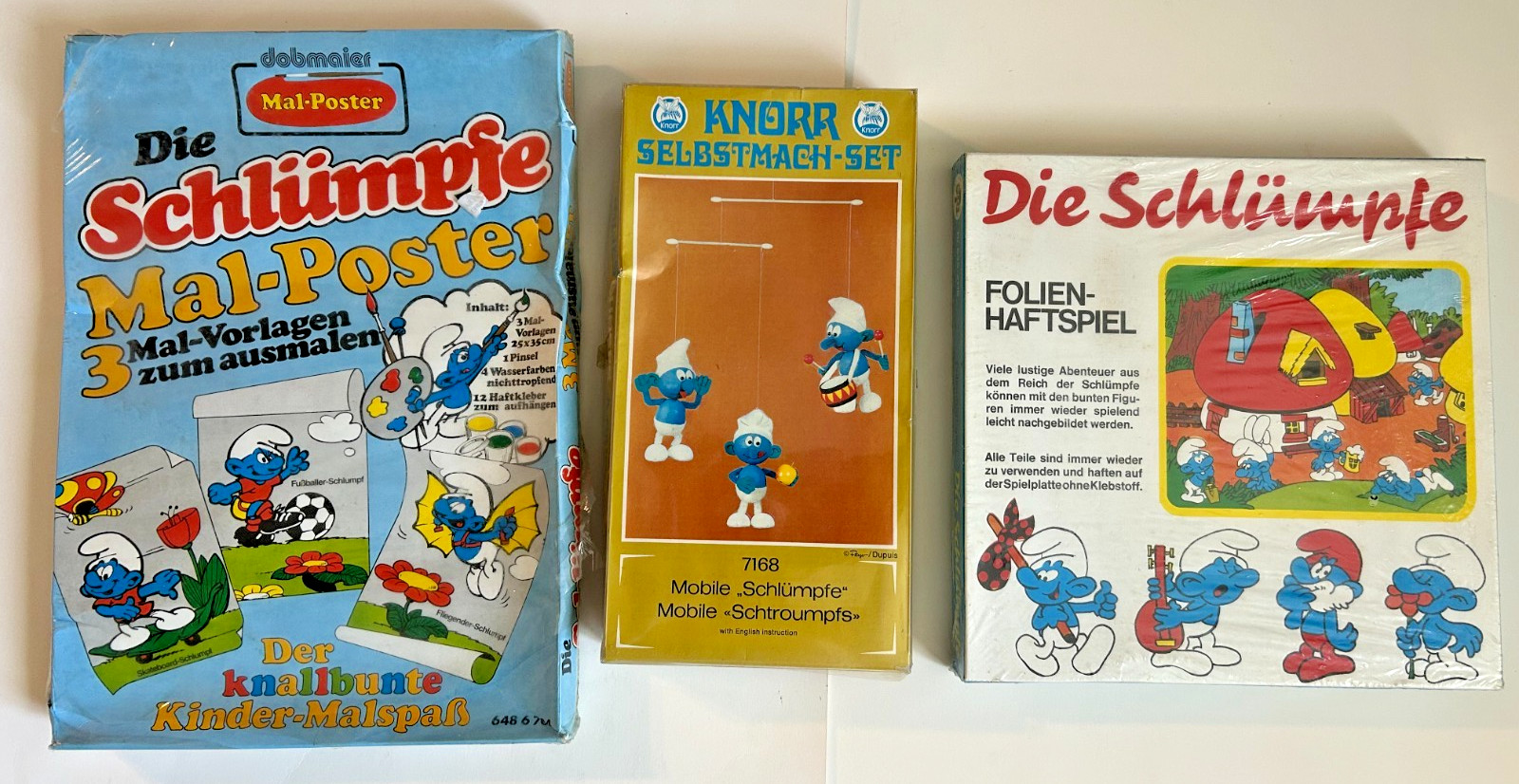 VINTAGE LOT OF 3 SMURF ITEMS GERMANY MINT IN BOX SEALED 1970s - 1980s