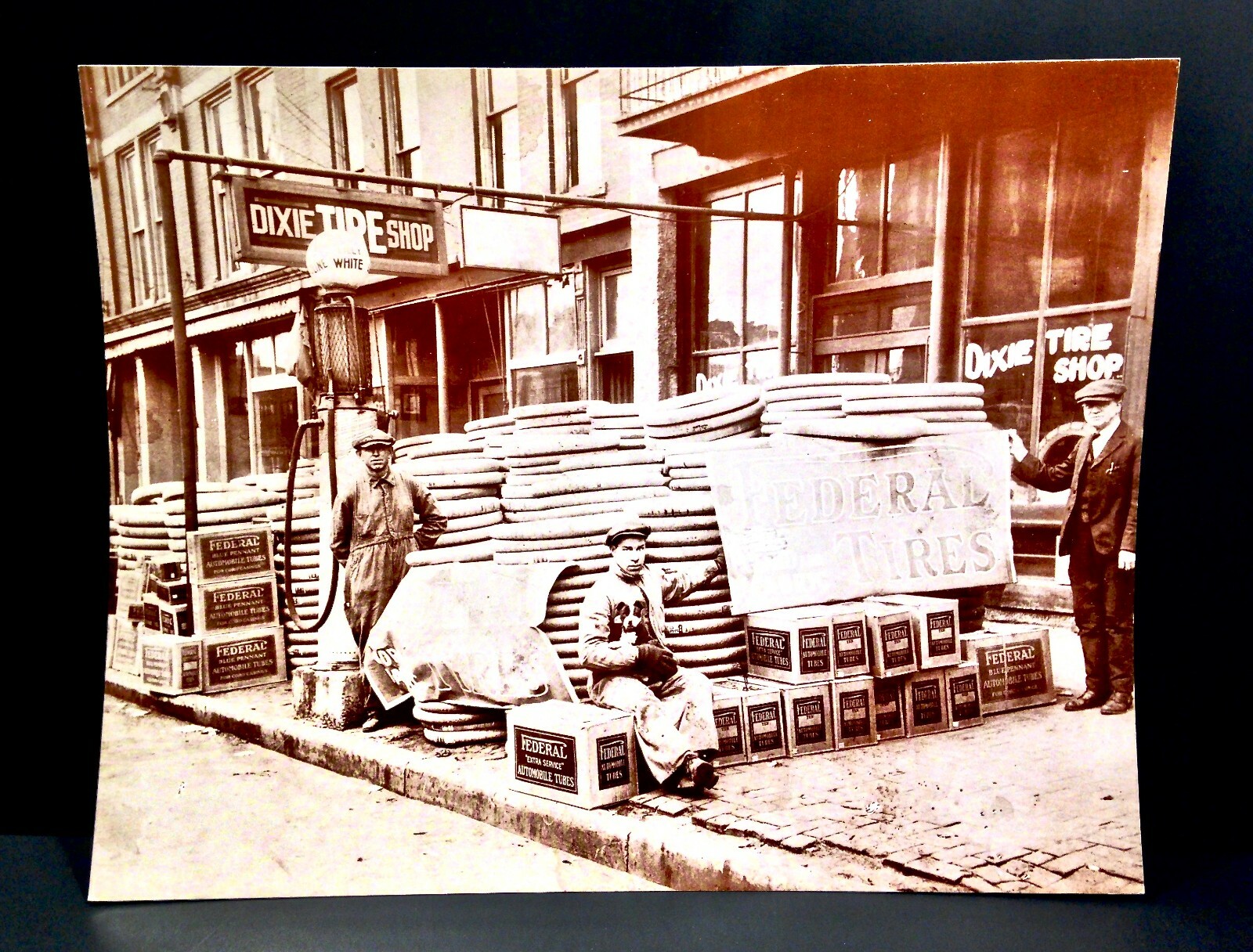 Vintage 1920's Style Federal Tire Shop W/ Visible Gas Pump 11x14 Photo LOOK READ