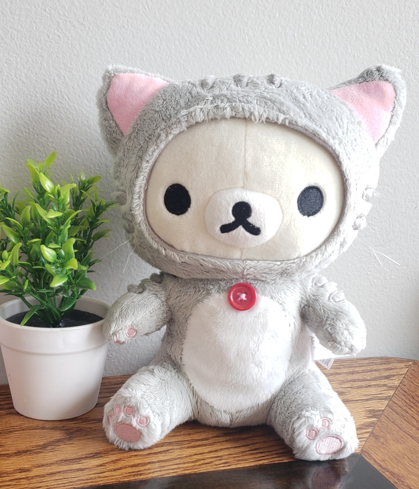 💕HTF San-X Rilakkuma Korilakkuma Grey Neko Cat Sitting Grey Tiger Plush 8\