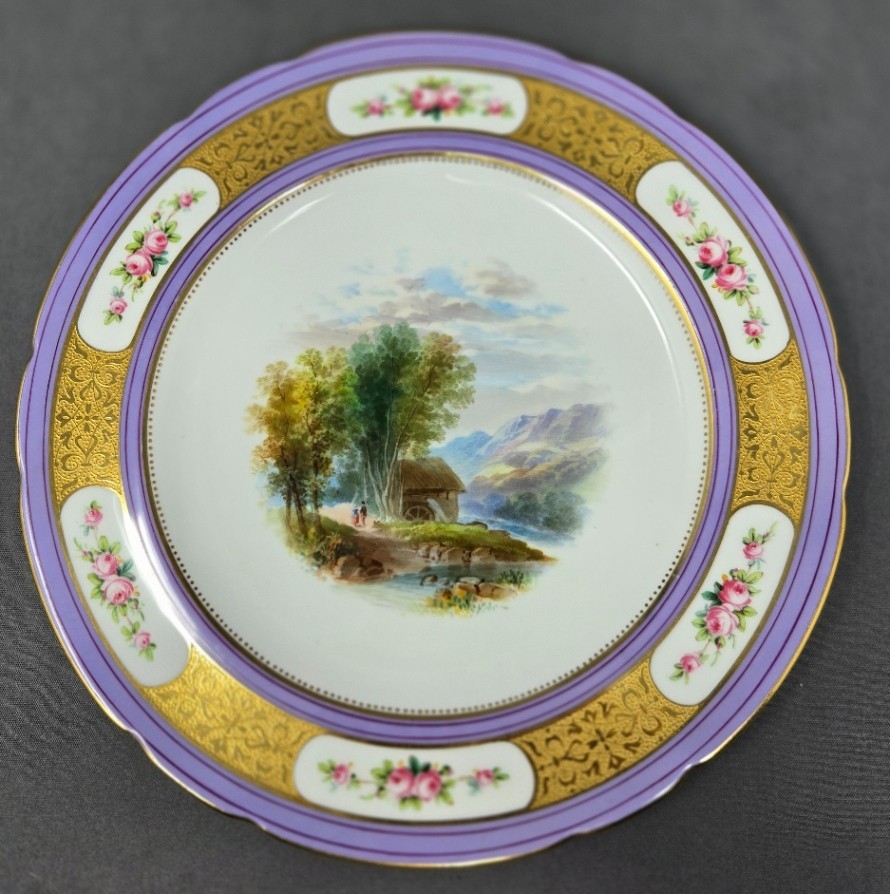 Minton Lavender and Hand Painted Scene 9 1/4\