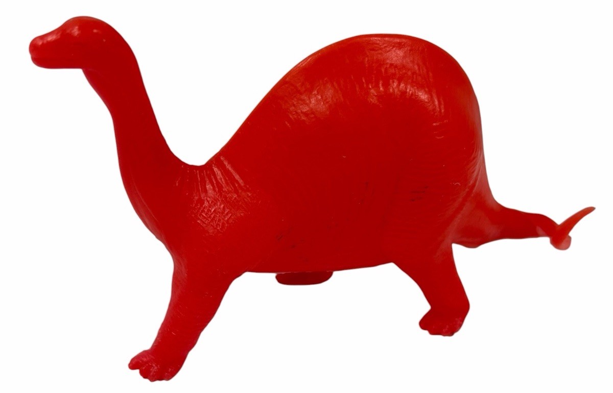 Vintage Ajax Hollow Tootsie Toy Joy Brontosaurus Dinosaur Figure Red Prize