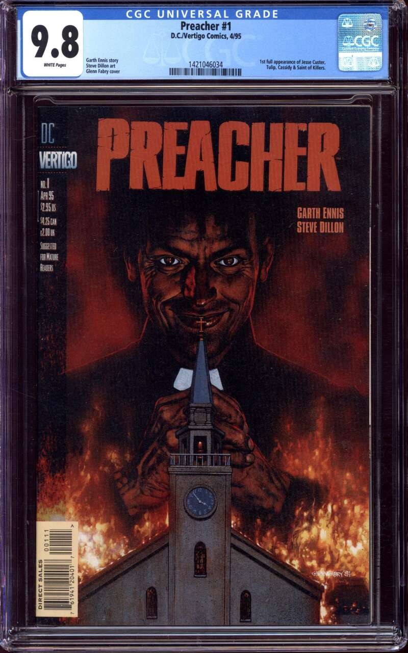PREACHER #1 CGC 9.8 WHITE PAGES // 1ST APPEARANCE JESSE CUSTER DC 1995
