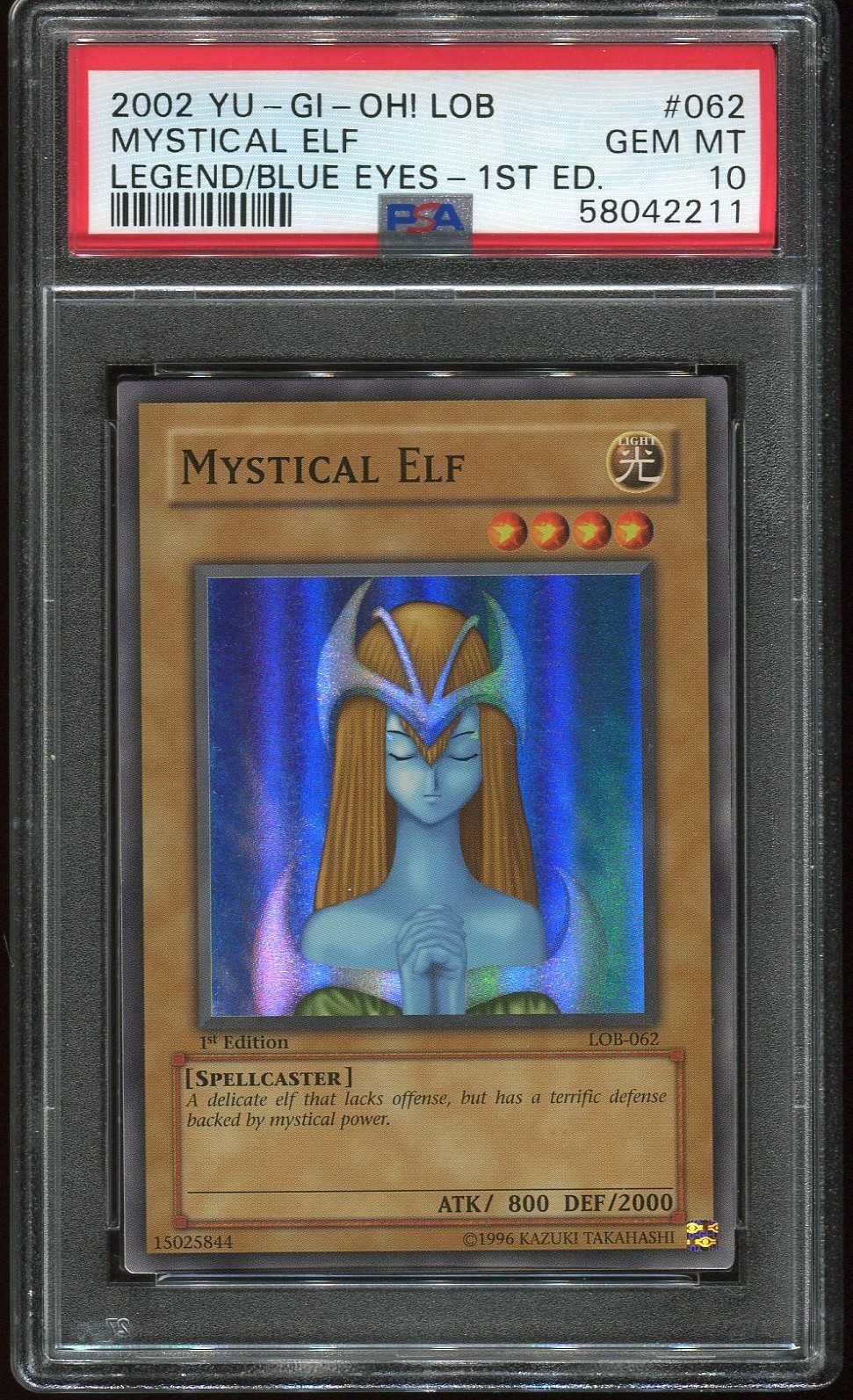 Yugioh Card Mystical Elf Super Rare 1st Ed Legend of Blue Eyes LOB-062 PSA 10