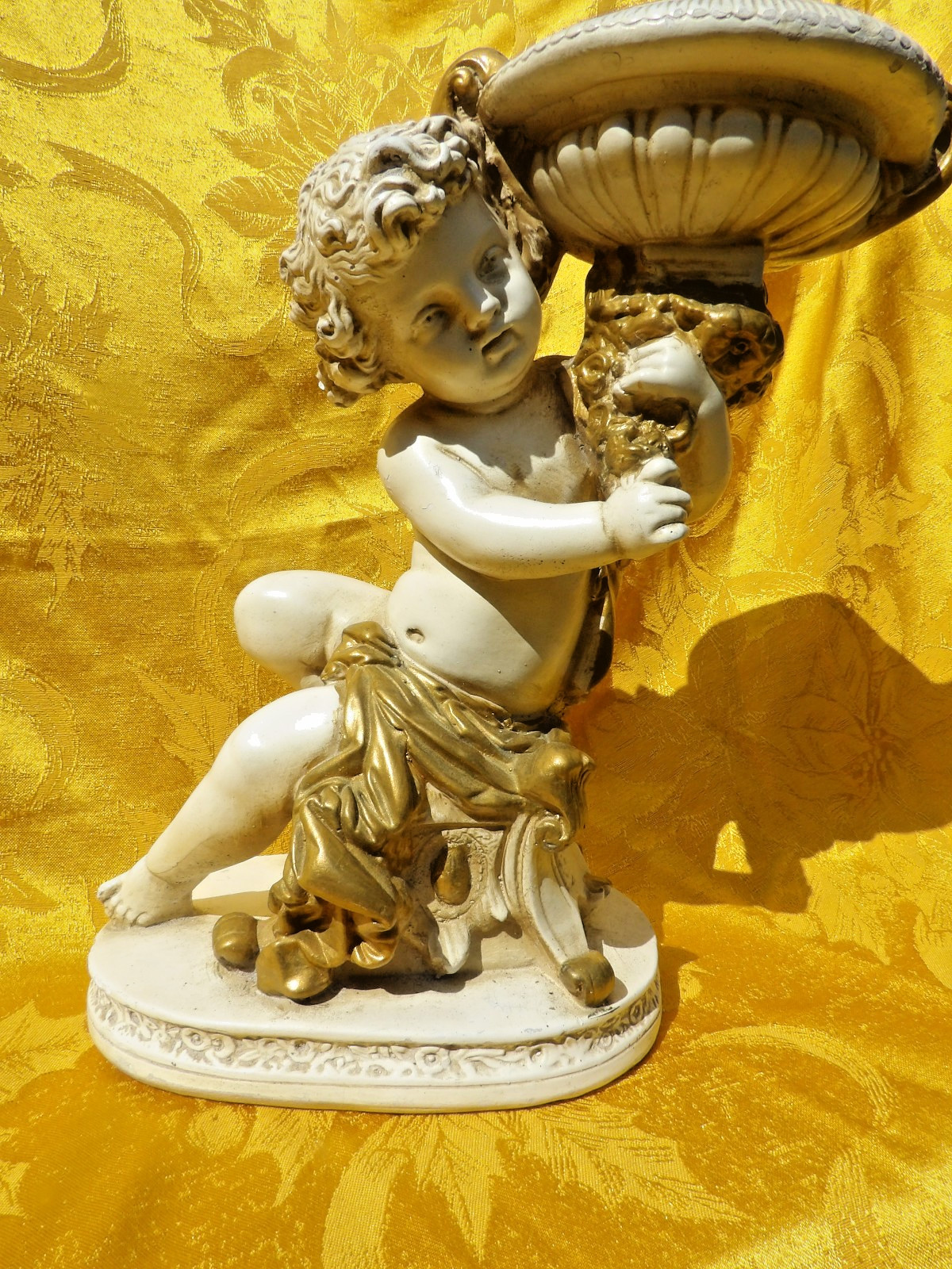 VINTAGE French PUTTI CHERUB Creamy Plaster Compote Planter Heavy Mid Century VINTAGE French PUTTI CHERUB Creamy Plaster Compote Planter Heavy Mid Century
