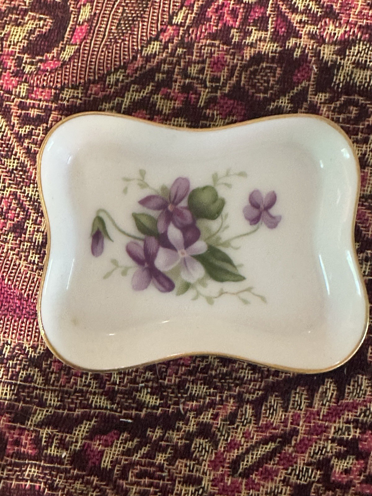 VTG Rossetti Spring Violets trinket dish Gilded Gold Rim Occupied Japan 40s