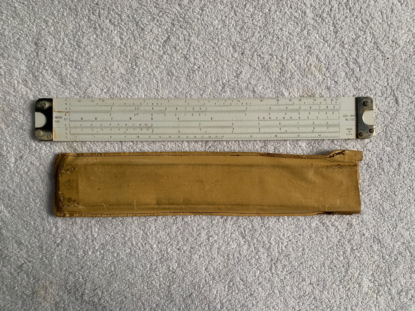 Vintage Acu-Math Slide Rule No. 500 With Original Tan Genuine Leather Case USA