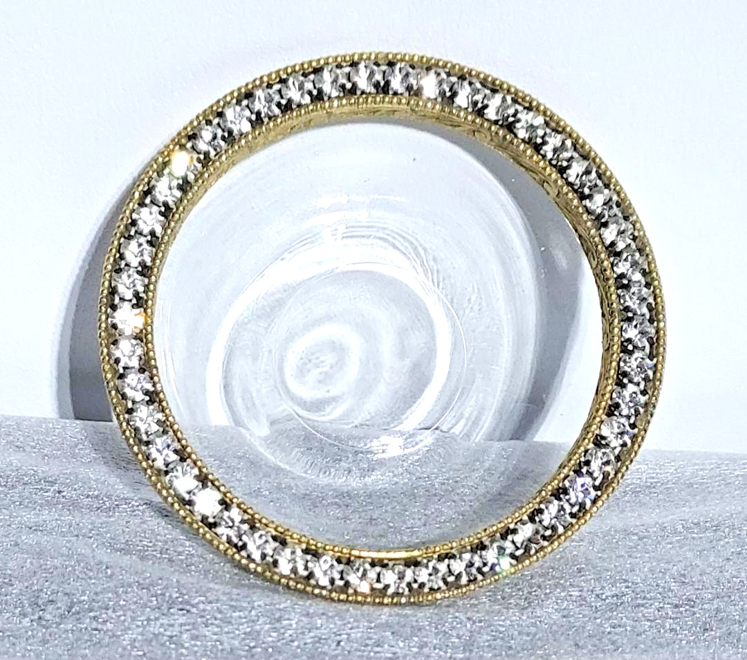 VTG French Glass Ashtray Rhinestone Trinket Dish Goldtone  Mid Century Mini Bowl