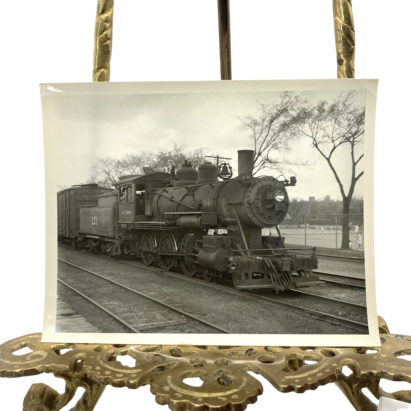 Vintage Ann Arbor 121 Steam Locomotive Railroad Photo 4x5 B&W Gelatin Orig