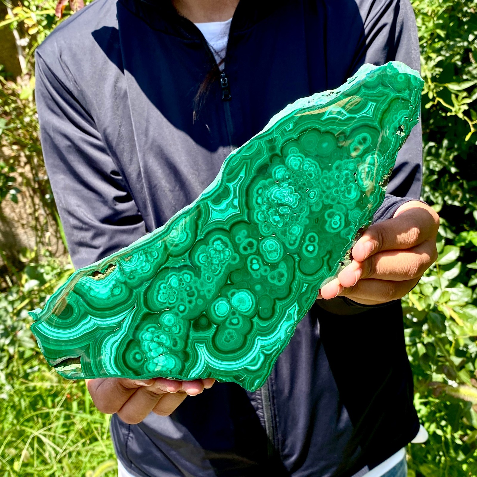 2.6LB  Polished Natural Malachite Slab Green Banded Crystal Slice Healing Stone