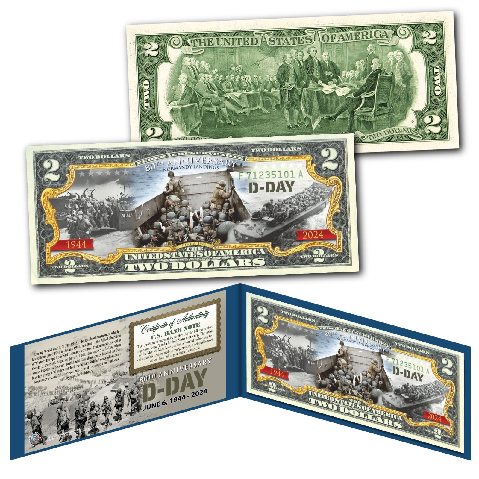 WWII D-DAY Normandy Invasion 80th ANNIVERSARY 1944-2024 Genuine U.S. $2 Bill