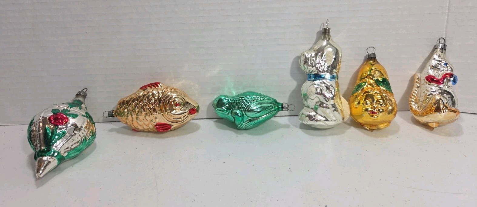 Vintage Christmas Ornaments Lot Czech Frog Fish Dog Pear Squirrel Animals Glass