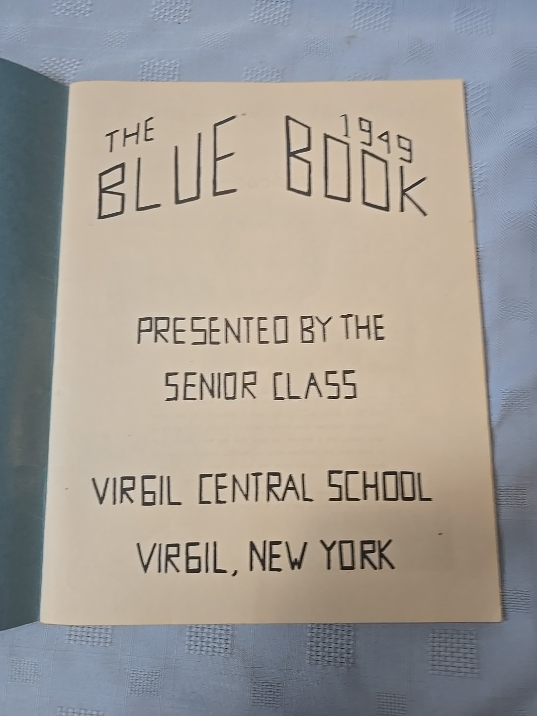 1949 THE BLUE BOOK Virgil Central School. Virgil NY