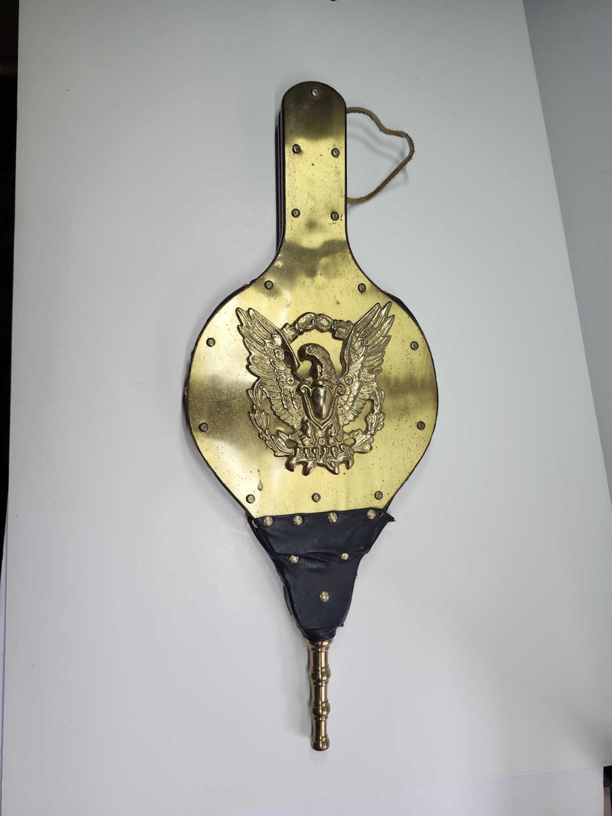 Vintage Brass Eagle Fireplace Bellows Wood & Leather Hearth Fire Starter Rustic 