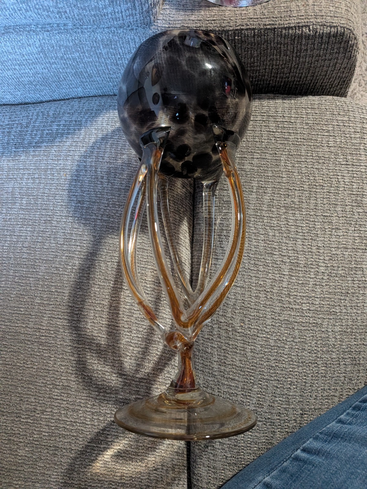 Vintage Jozefina Krosno Blown Glass Polish Jellyfish Octopus Bowl Vase 12