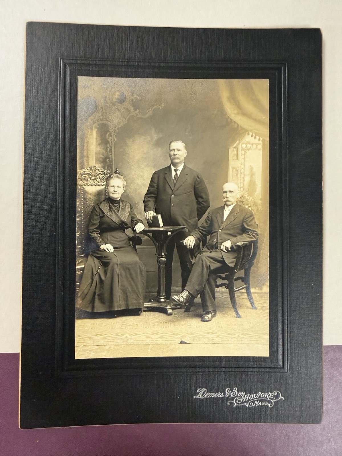 Family Antique Cabinet Card Photo c.1900 Demers & Son Holyoke, Ma.