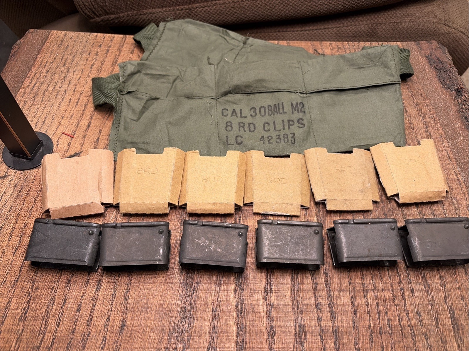 6 Original USGI M1 Garand Enbloc Clips + Lake City Bandolier Cardboard Inserts