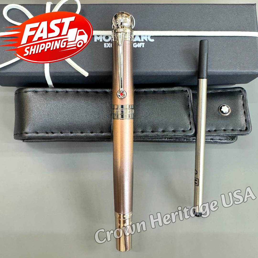 MONTBLANC Rose Silver Filigree Rollerball Pen w/ Leather Pouch & Refill