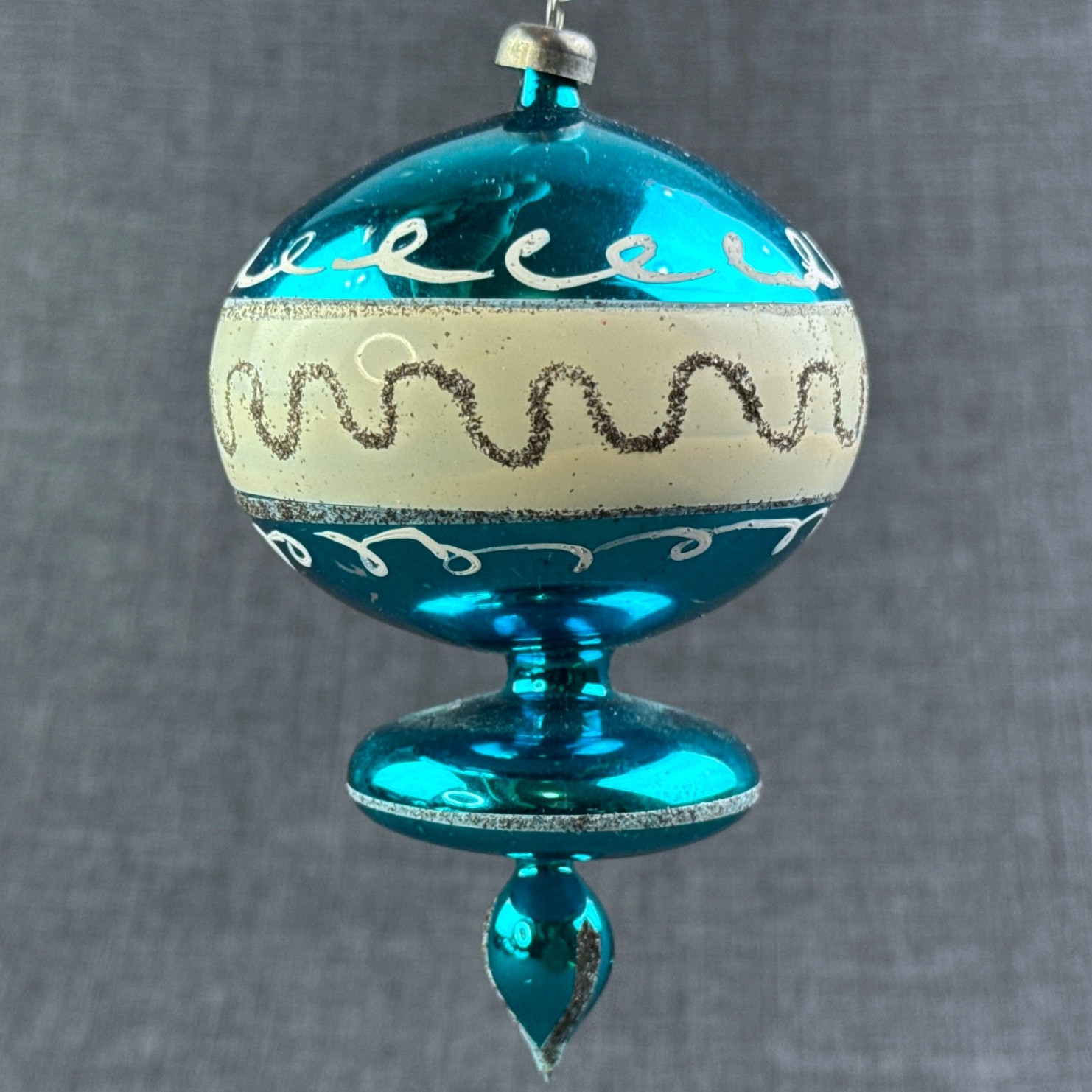 VTG Mercury Glass Finial Christmas Ornament Teardrop Atomic Glitter Turquoise