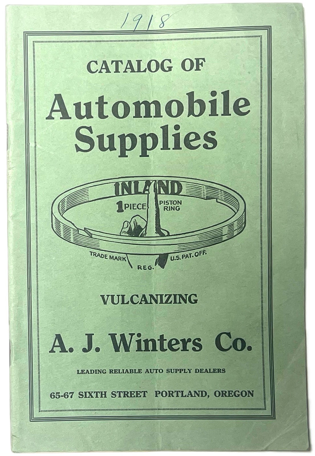 1918 A J WINTERS COMPANY PORTLAND OREGON AUTOMOBILE SUPPLIES VULCANIZING CATALOG