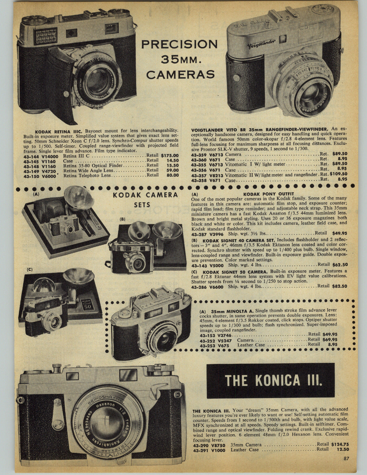 1959 PAPER AD Kodak Retina IIIC Voigtlander Vito Konica III Camera Argus