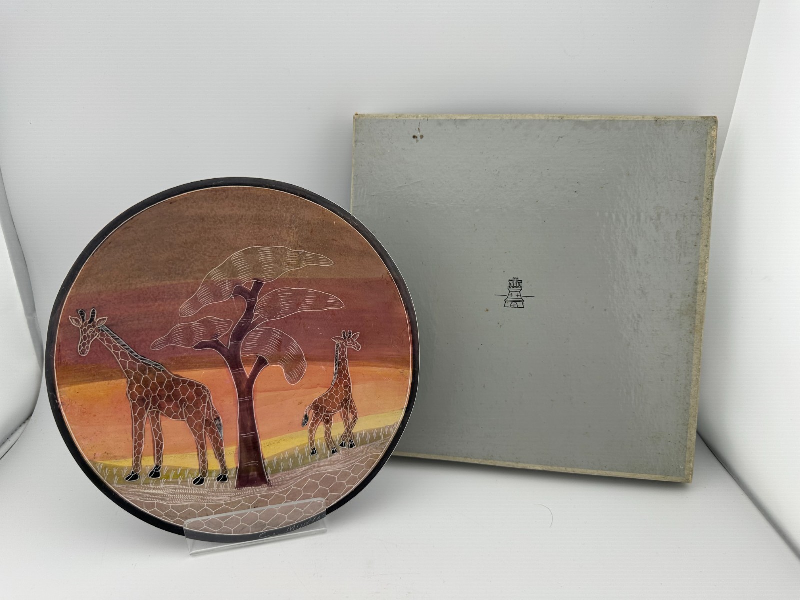 Hand Carved Kisii Soapstone Giraffe Plate Kenya African Wildlife Art VG Hand Carved Kisii Soapstone Giraffe Plate Kenya African Wildlife Art VG
