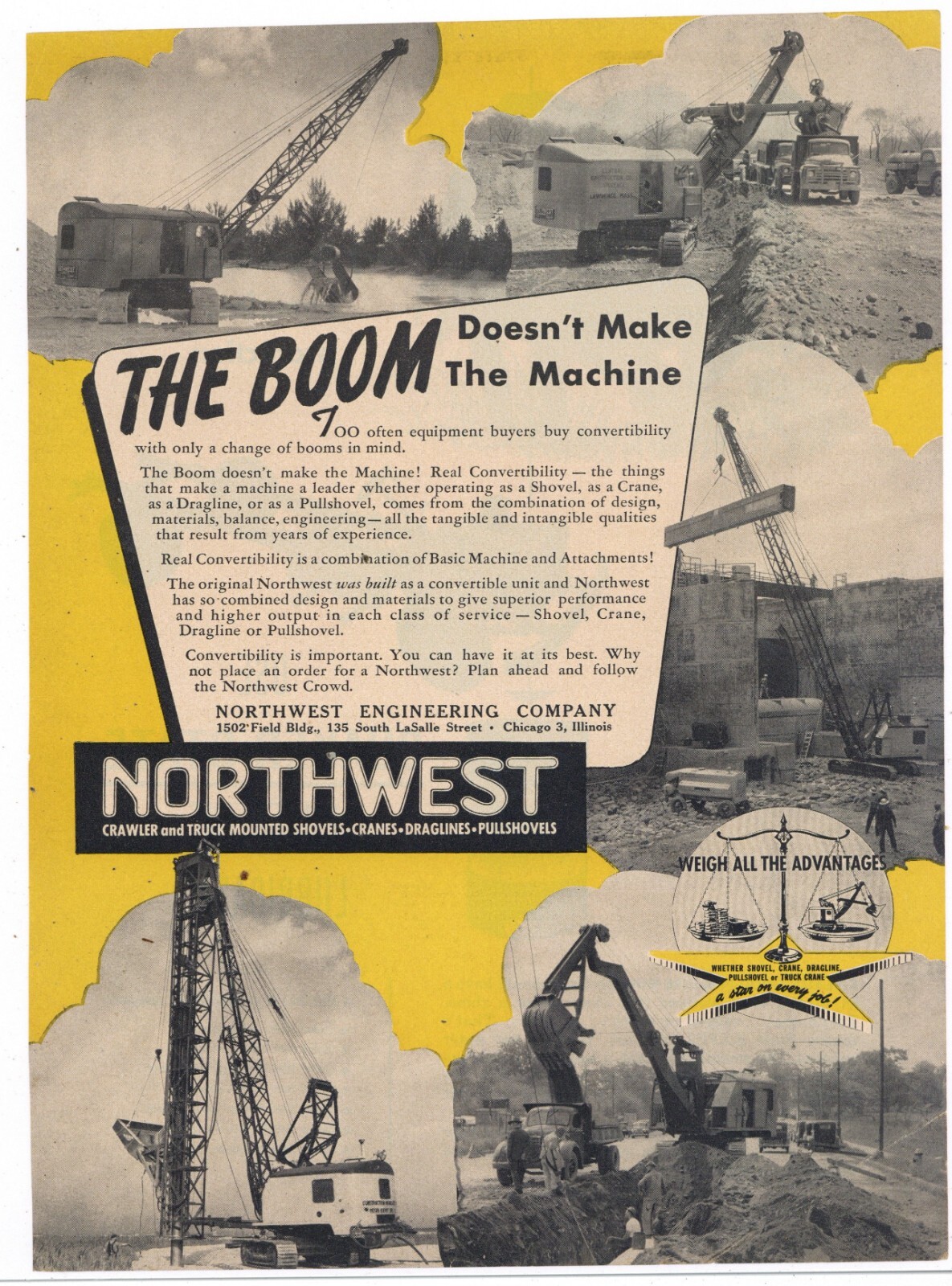 1951 Northwest Engineering Ad: Crawler & Truck Mounted Shovels, Cranes, Dragline