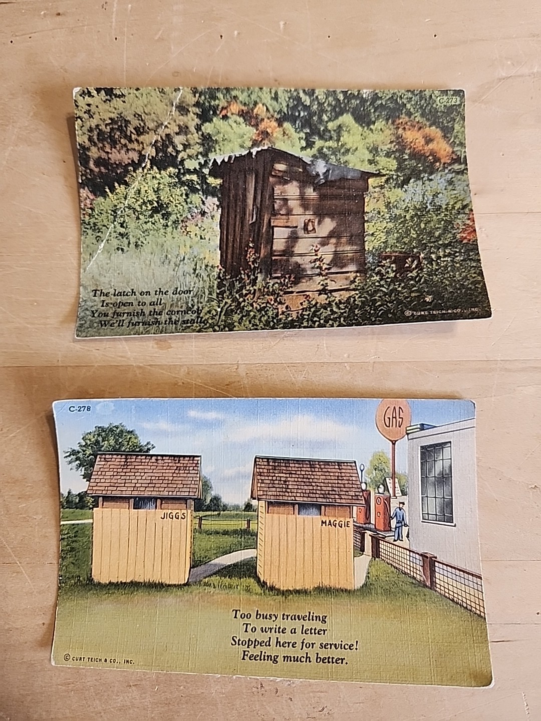 Vintage Postcards Outhouse Theme Curt Teich & Co C-278 & C-273  Unused Set Of 2