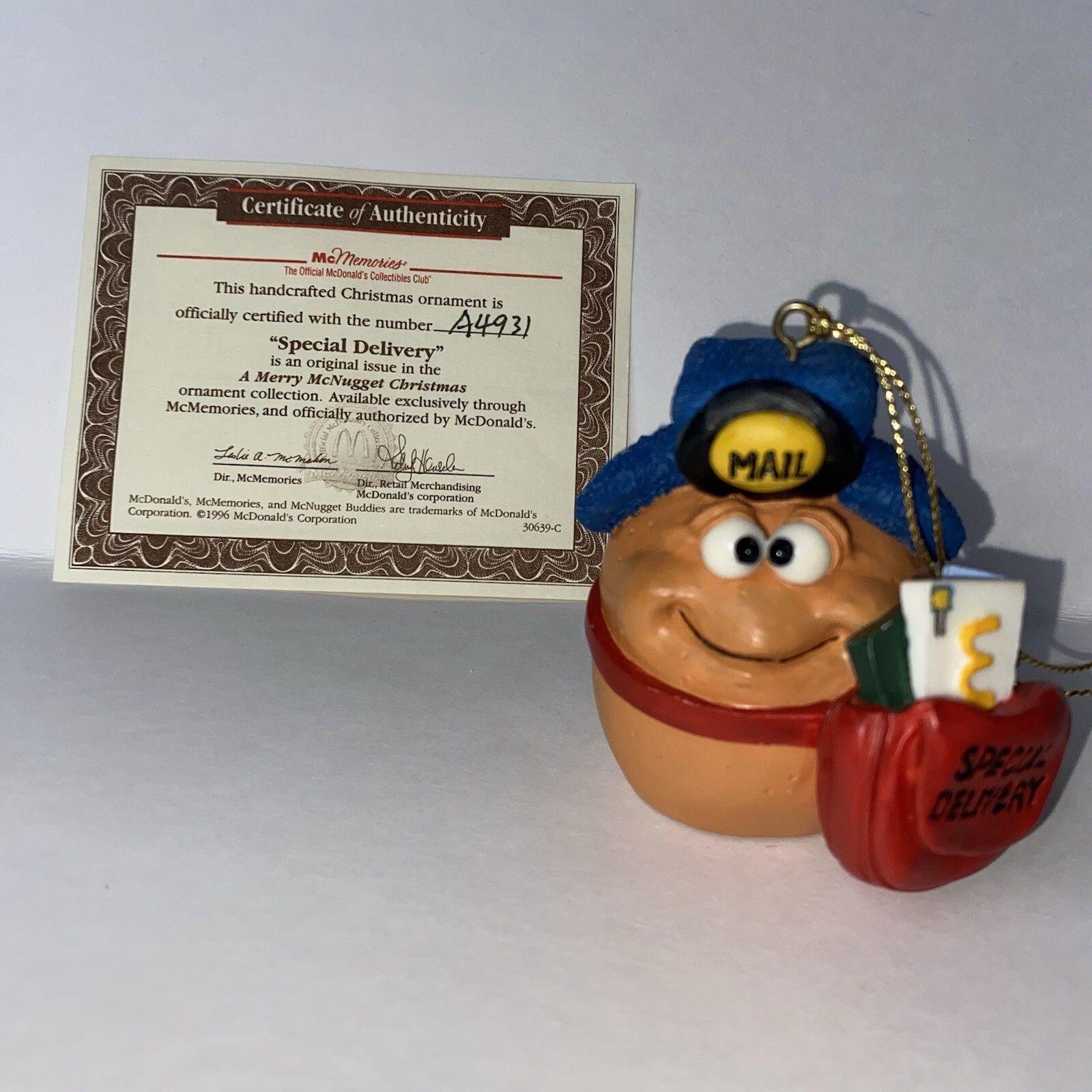Vintage McMemories Ornament Special Delivery Certificate Of Authenticity Vintage McMemories Ornament Special Delivery Certificate Of Authenticity