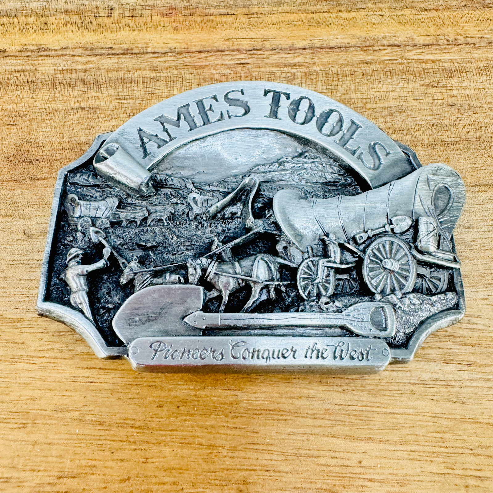 Ames Tools Belt Buckle Pioneers Conquer the West 1986 Limited Edition #3339 Vtg