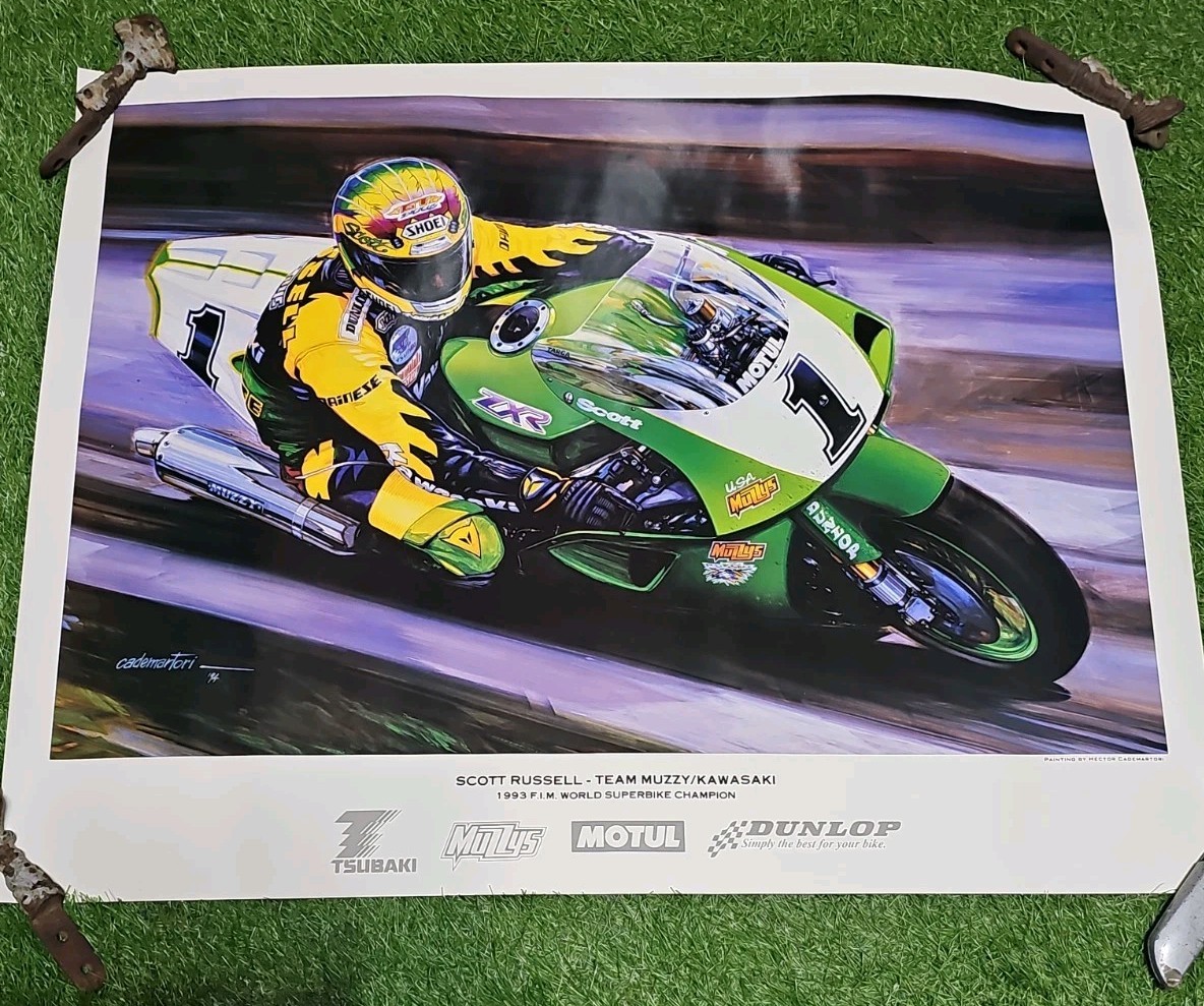 KAWASAKI TEAM MUZZY SCOTT RUSSELL POSTER NINJA ZX-7R SUPERBIKE 1993 RARE
