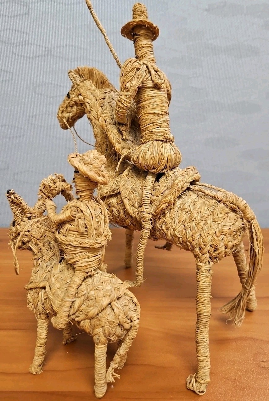 Vintage Rare Hand Woven Don Quixote on Horse & Sancho Panza on Donkey, Figurines Vintage Rare Hand Woven Don Quixote on Horse & Sancho Panza on Donkey, Figurines