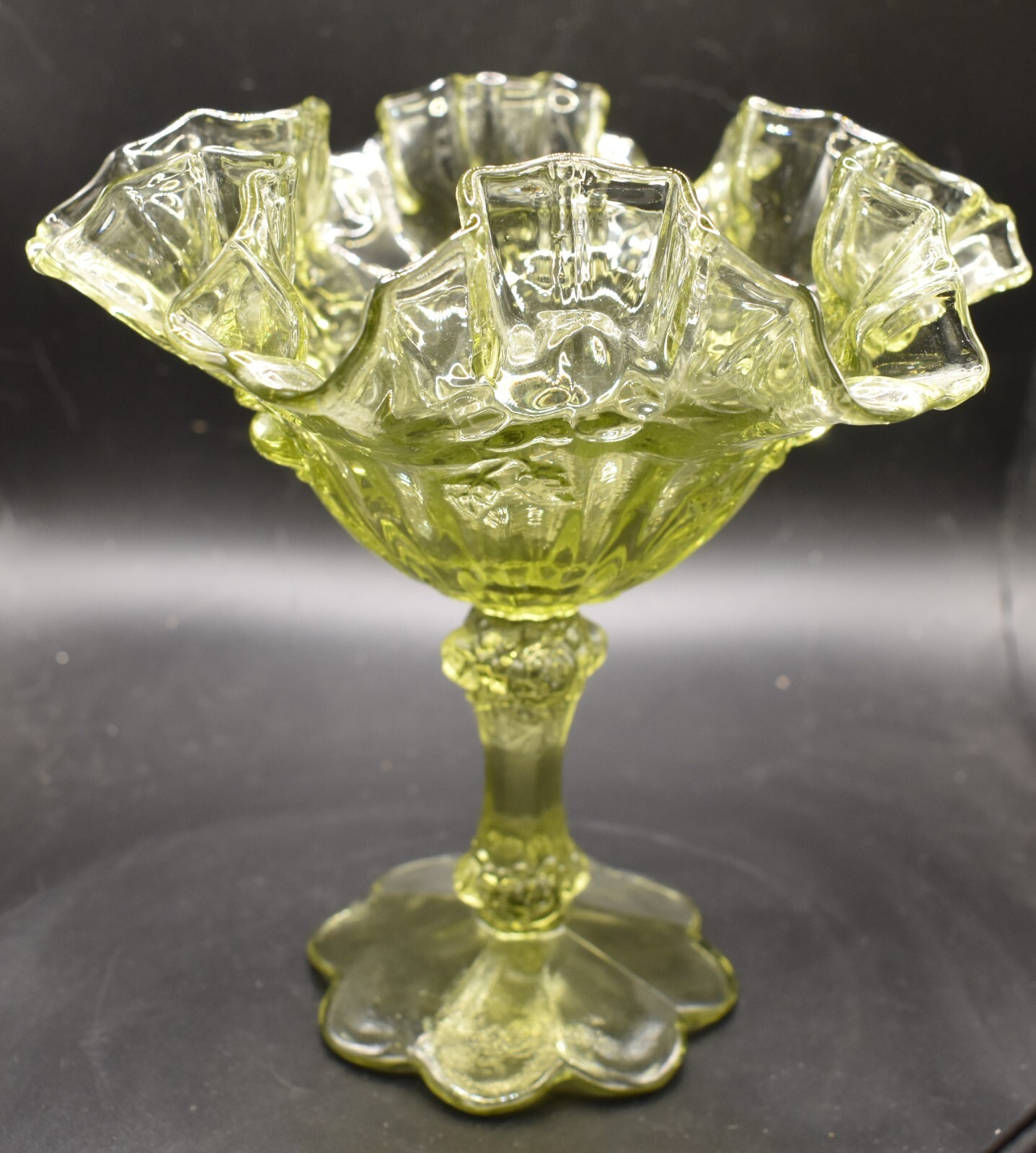 Vintage Large Green Glass Footed Compote
