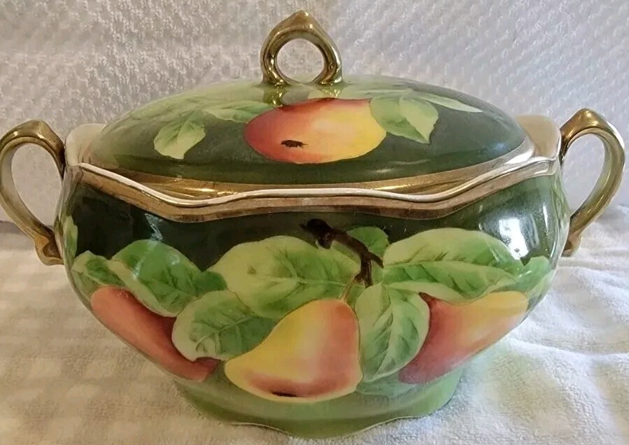 Royal Vienna Covered dish porcelain.  Vintage hand painted, signed by Creange. 
