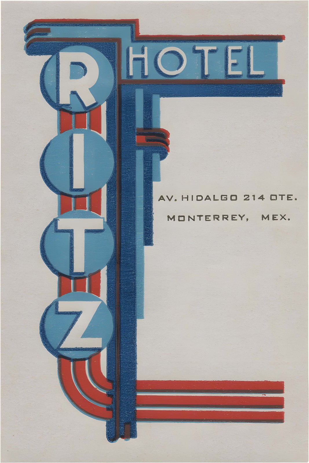 🇲🇽 Hotel Ritz Monterrey Vintage Poster - 24x36” - 1930s Deco Design 💎 🗞️