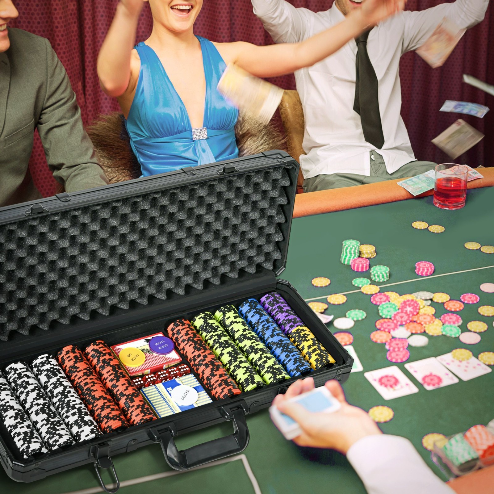 500pc 14g Ceramic Poker Chip Set Aluminum Case Casino Texas Holdem Cards Dice