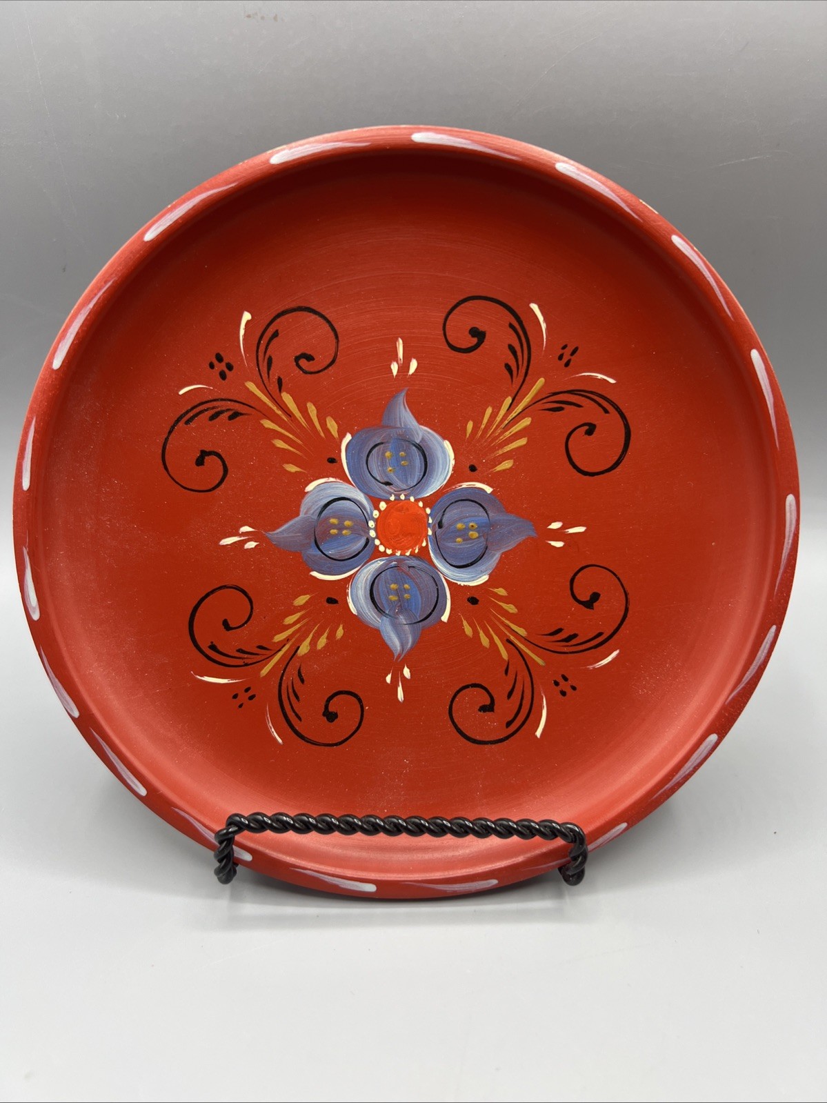 Vtg Norwegian Rosemaaling Folk Art Wooden Painted Plate Scandinavian Decor Red