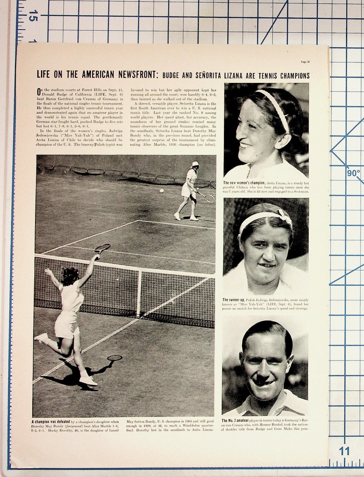 1937 LIFE Magazine Tennis Anita Lizana Donald Budge Sports Ephemera