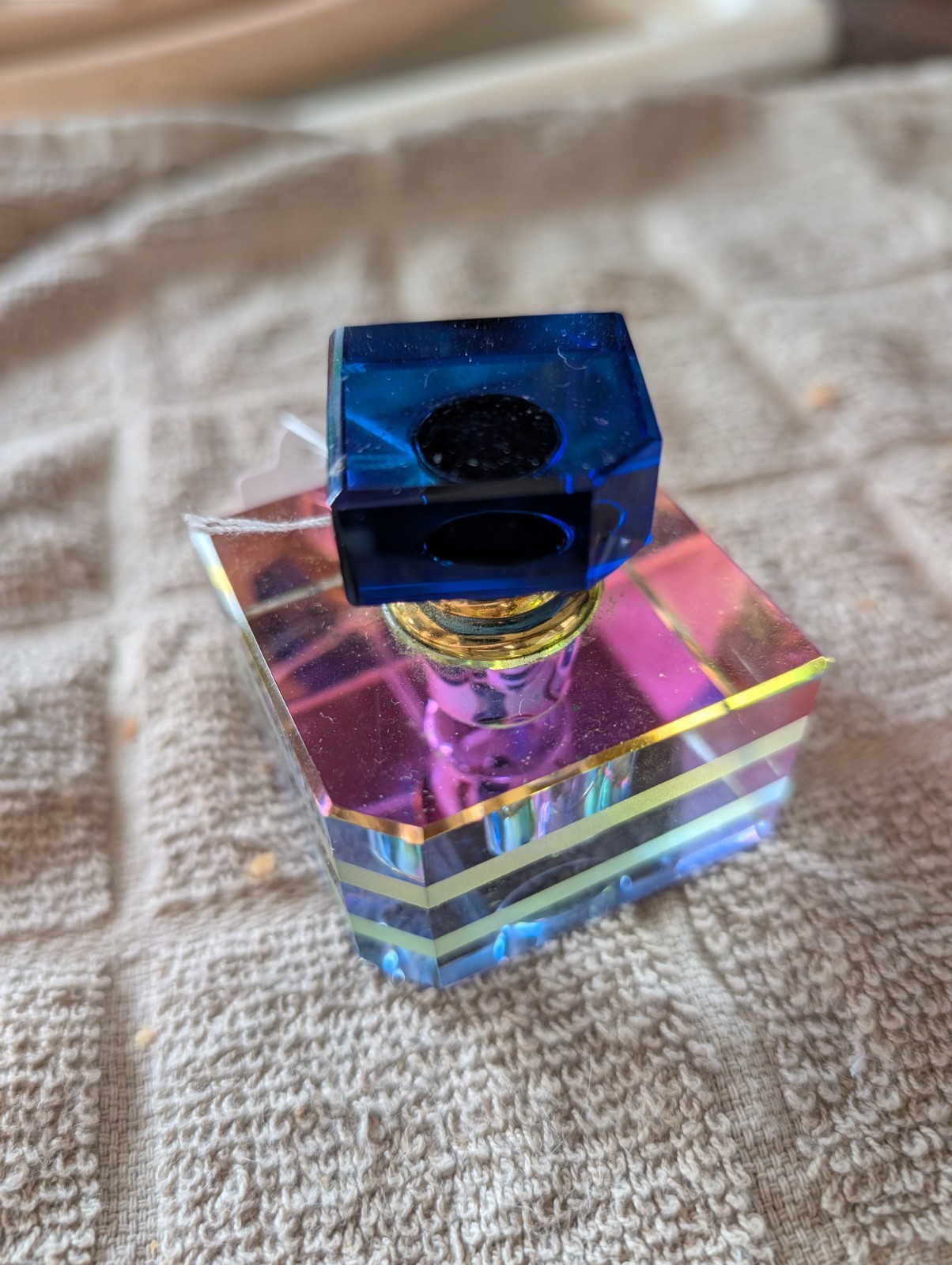 Crystal Perfume Bottle with Dauber  Rainbow Prism Faceted Heavy