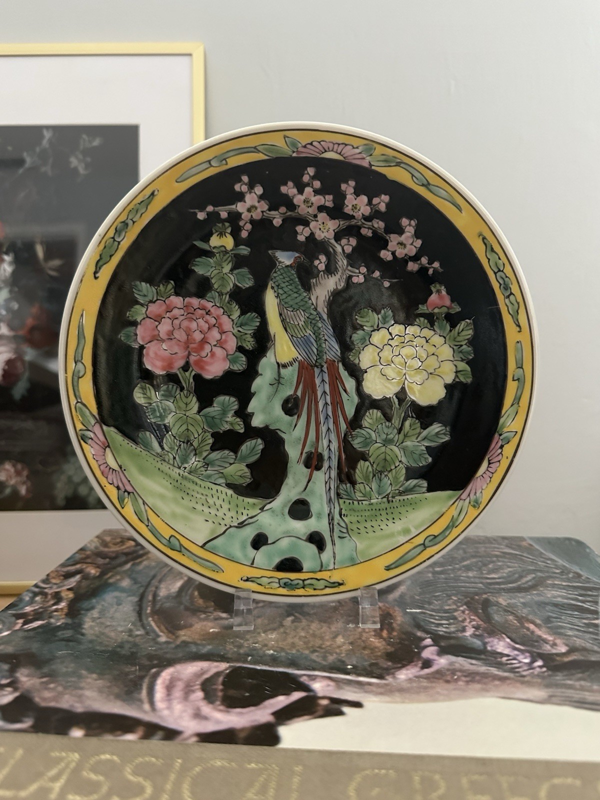 Vintage Handpainted Japanese Peacock and Floral Design Decorative Plate