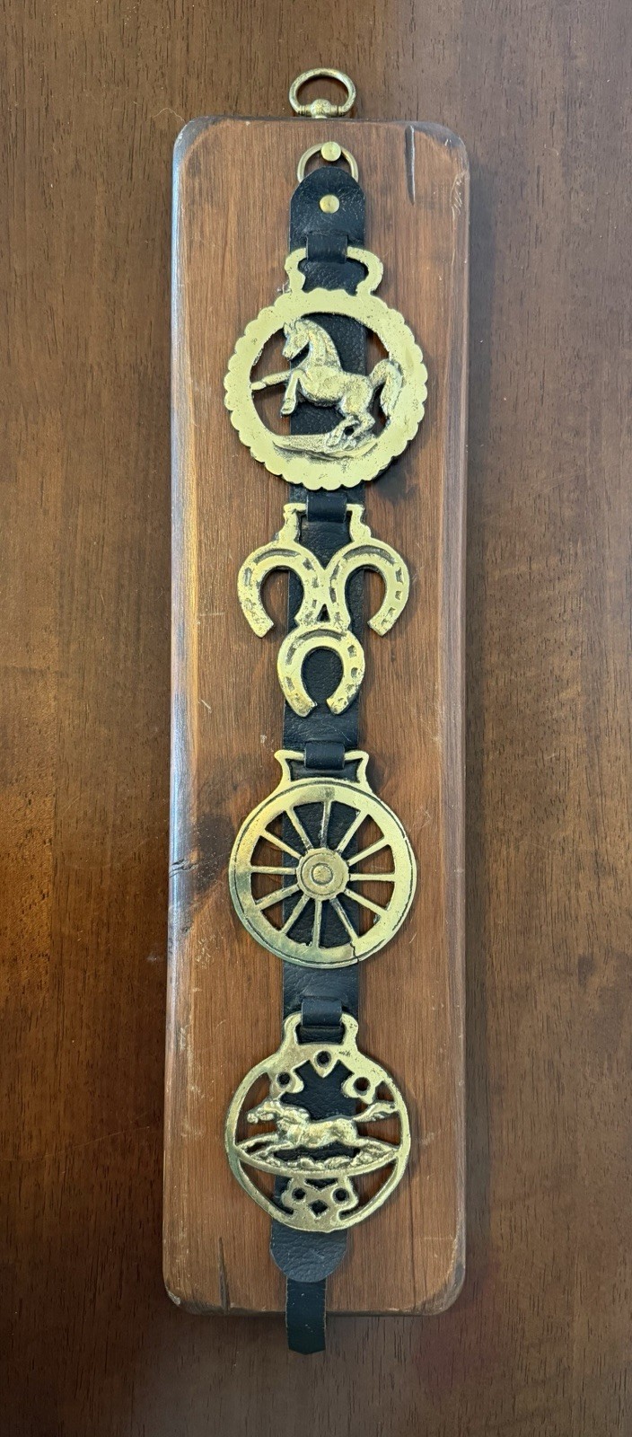 Vintage Solid Brass Horse Martingale with 4Medallions On Leather Strap & Plaque